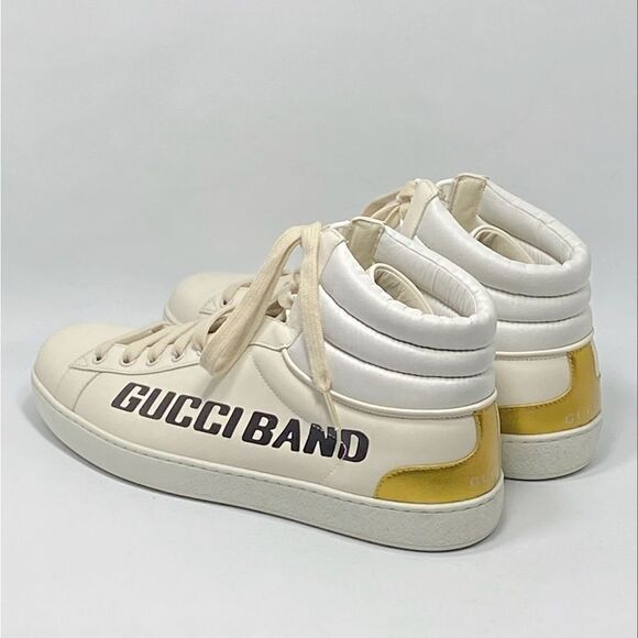GUCCI Calfskin Ace Gucci Band Mens High Top Sneakers size 9.5/ US size 10.5 - Picture 8 of 14